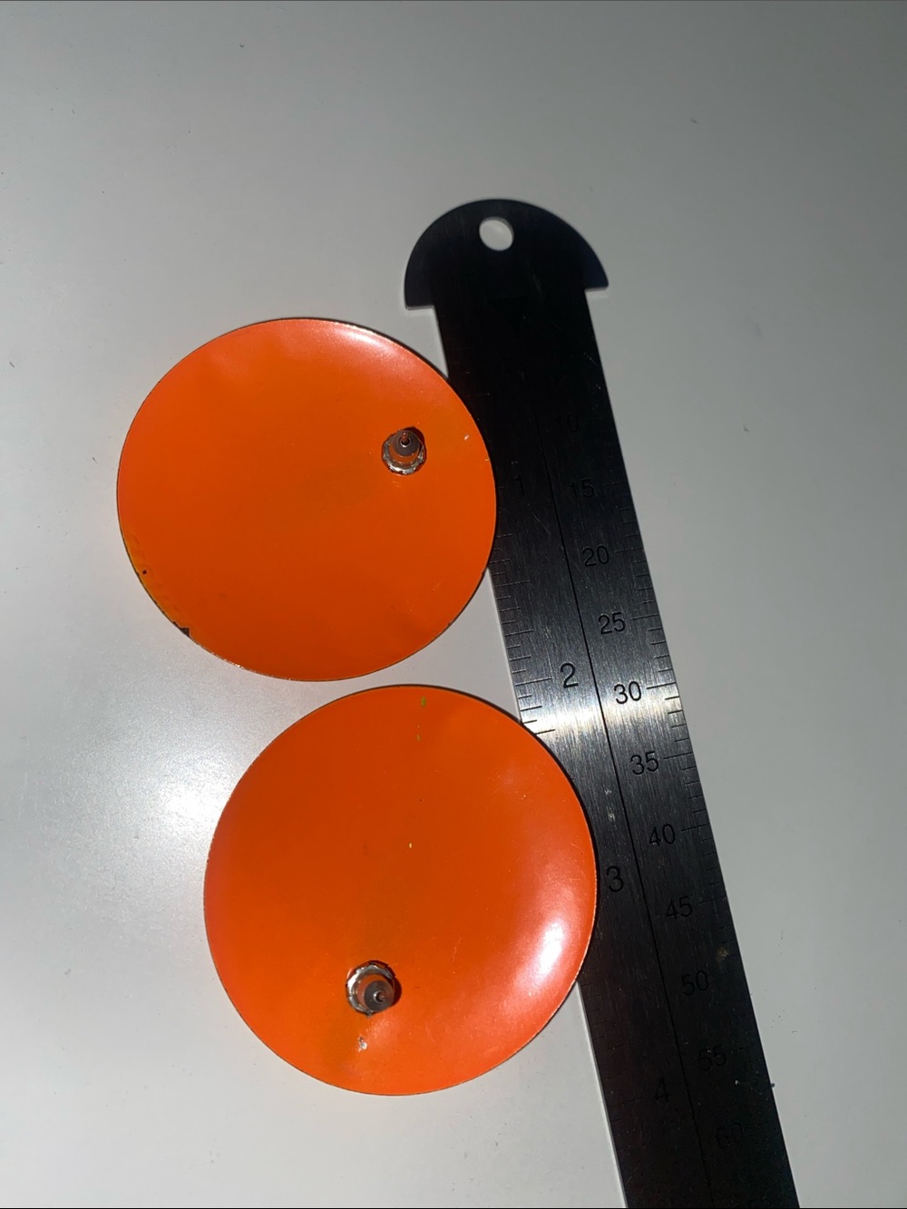 Bold Orange Patterned Round Earrings - Picture 3 of 3